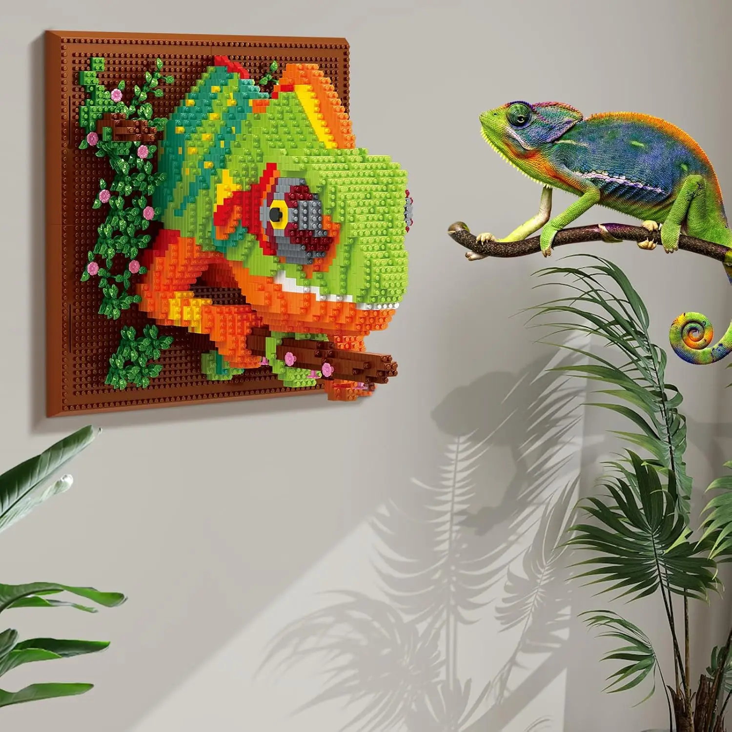 성인을위한 3D 벽 예술 카멜레온 빌딩 블록 세트, 마이크로 미니 벽돌 동물 빌딩 세트 독특한 홈 테이블 디스플레이 벽 장식