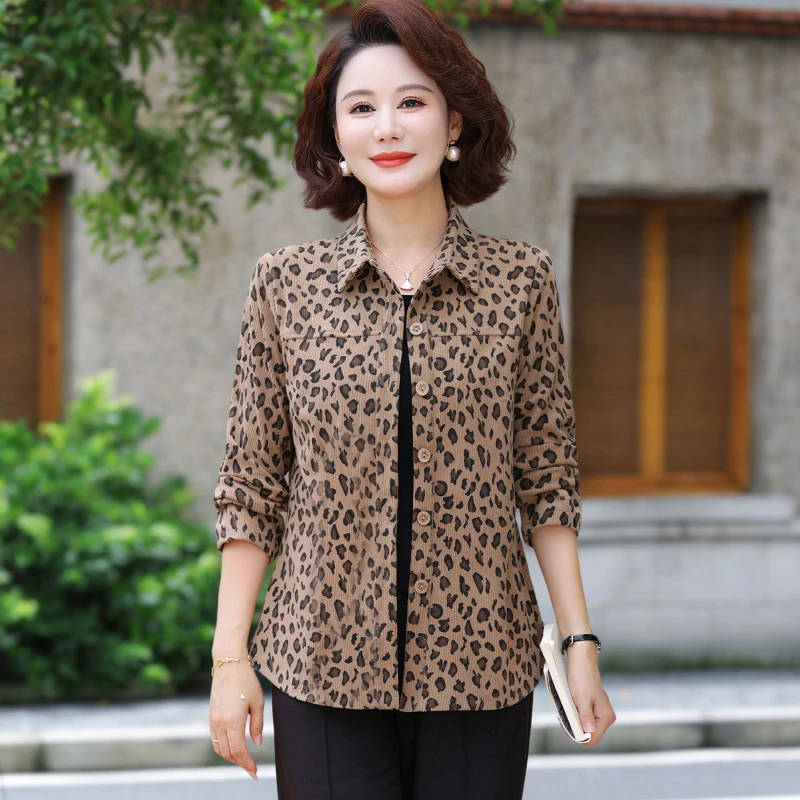 Blusa mãe elegante feminina primavera outono elegante camisa de manga comprida