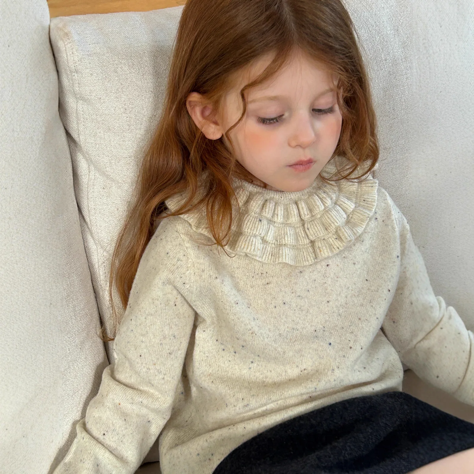 

Children Clothes Girls Casual Sweater New Fashionable Lace Collar Knitted Top Girls Autumn Winter 2025 Stylish Versatile Sweater