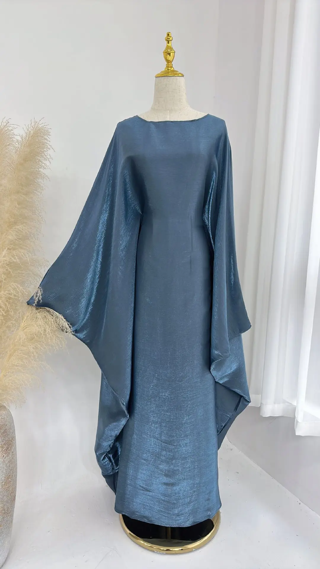 Ramadan Summer Batwing Sleeve Satin Butterfly Abaya Islam Muslim Maxi Dress Kebaya Women Kaftan Robe Musulmane Femme Vestidos