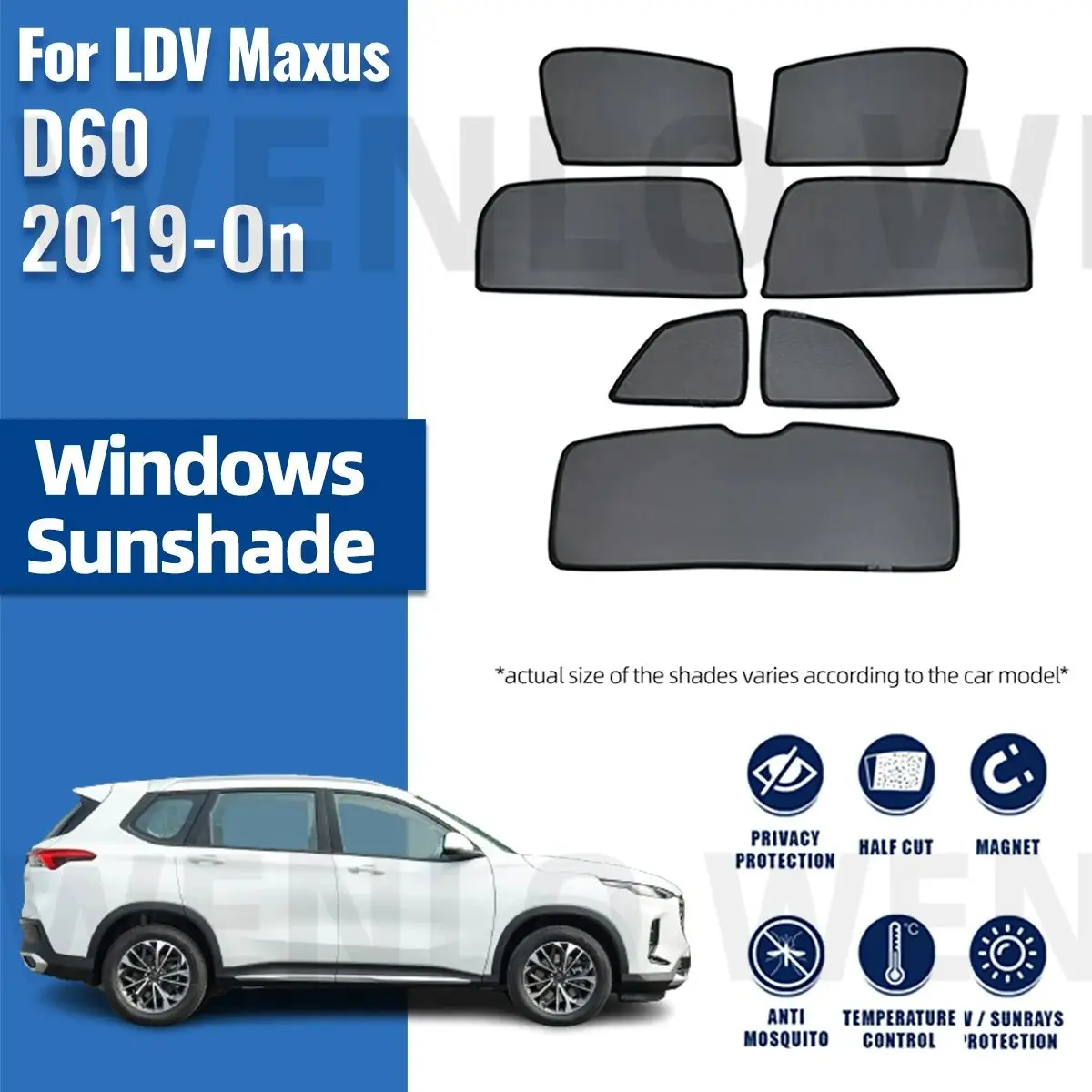 

For LDV Maxus D60 2019 2020 2021 2022 2023 Car Sunshade Front Windshield Magnetic Mesh Curtain Rear Side Window Sun Visor Shade