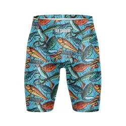 Summer Men's Swim Jammer Athletic Training Swimsuit Fish Swimming Trunks Beach Pool Tights Shorts Quick Dry Diving Surfing Pants