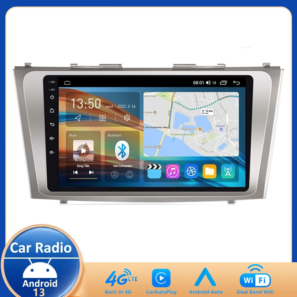 

8G+128GB Android 13 Car Multimedia GPS Navigation Radio For Toyota Camry 6 XV 40 50 2006 - 2011 WIFI Split Screen BT Player