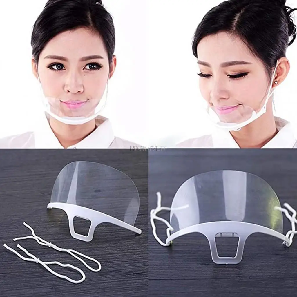 

10 Pcs Work Wear Men Women Mouth Caps Washable Transparent Plastic Mask Chef Kitchen Service Masks Mouth Caps Reusable