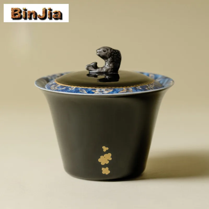 

150 мл ручная роспись Цветочная рыба Гайвань Традиционная чайная варенька Чайная чаша с крышкой Набор крышек для заваривания чая Чаша Чайная церемония Ремесло