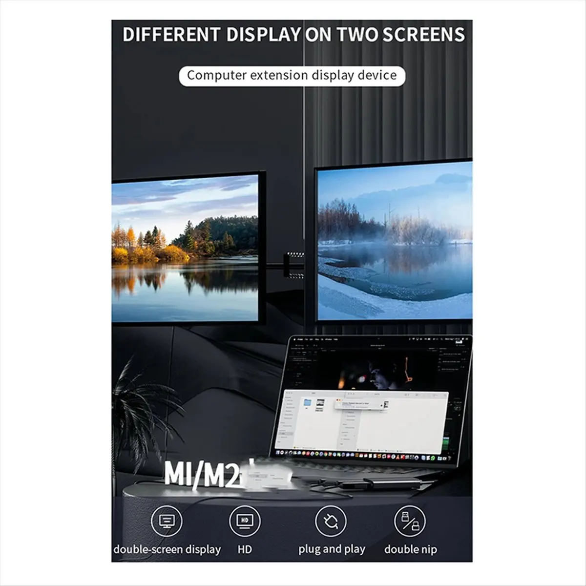 

Адаптер USB 3.0/Type-C на двойной 1080P 60 Гц HD-дисплей 2 различных концентратора расширения экрана для M1 M2 MACOS V10.15 10