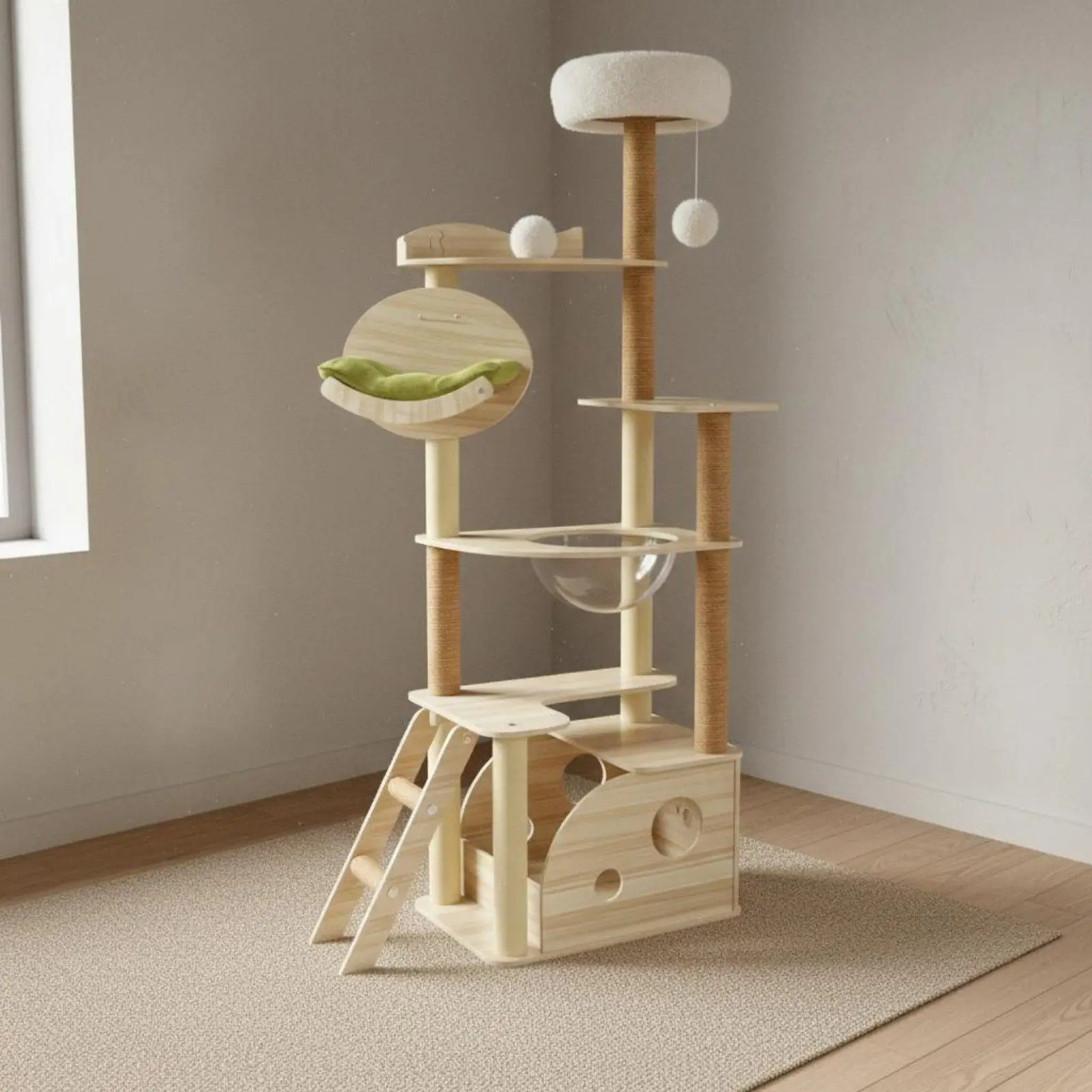 Multi Level Feline Tree Stable Base Space Capsule Feline Bed Easy to Clean