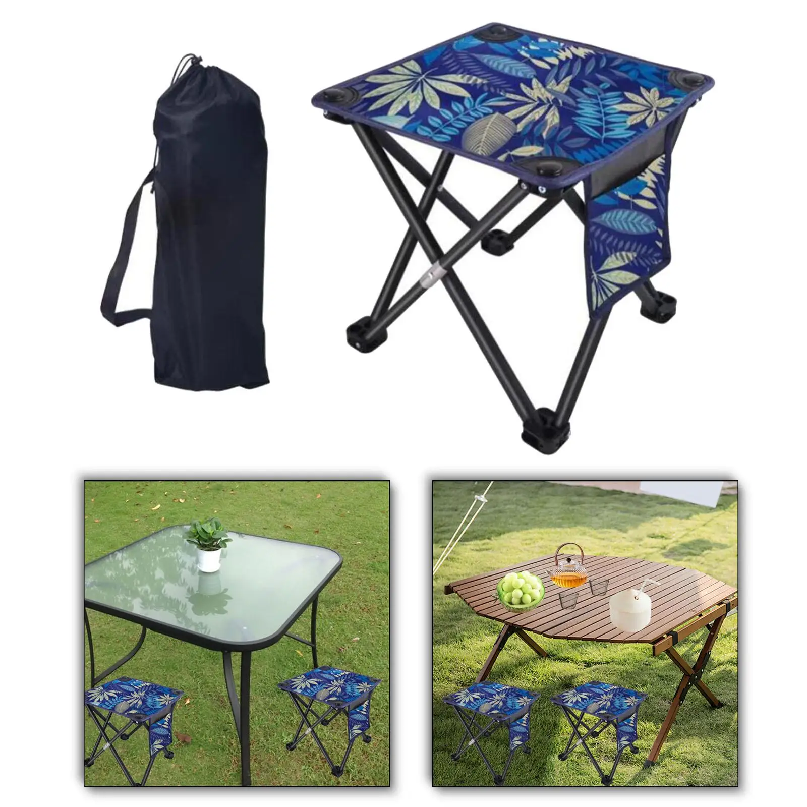 Folding Camping Stool Lounger Chair Ottoman with Storage Bag Outdoor Foot Stool for Walking Outdoor Sports Fishing Travel Picnic