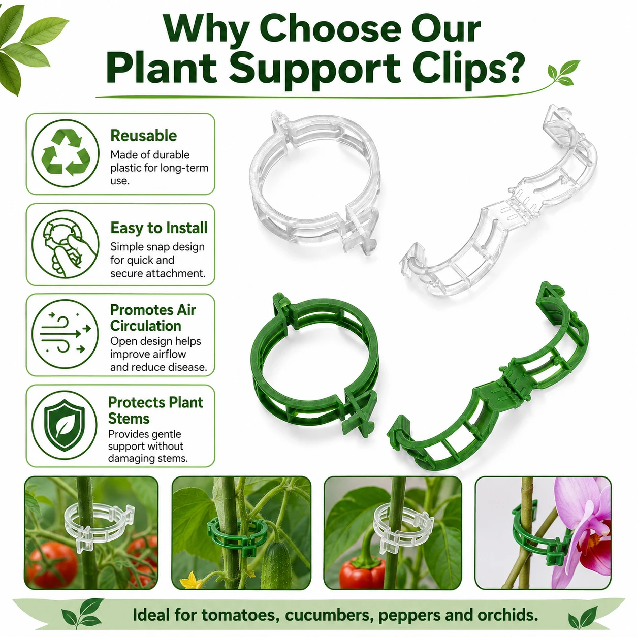 10-100pcs Reusable Plant Support Clips, Tomato Vine Fixing Clips Garden Vegetable Stems Holders Trellis Climbing Plant Clamps