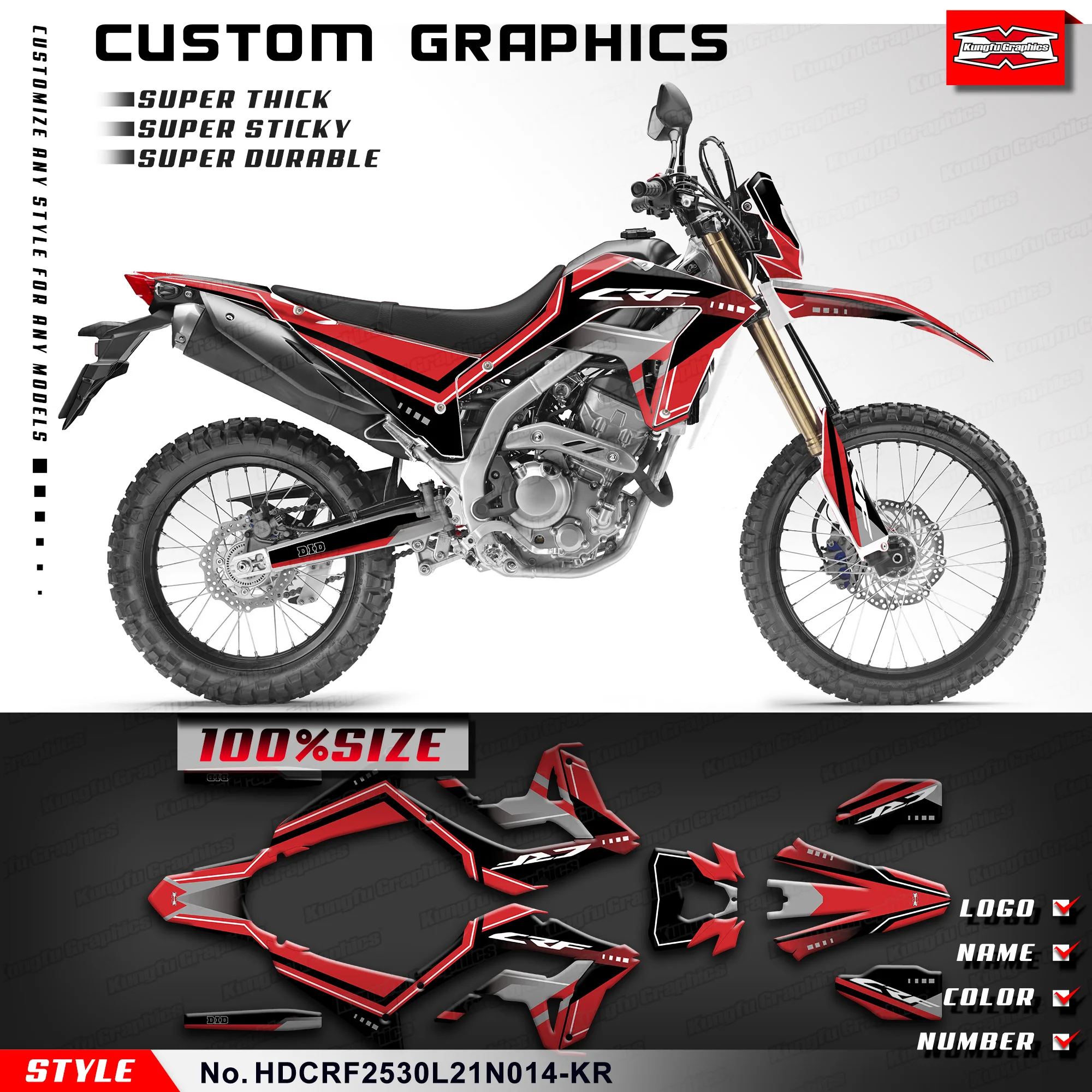 

Клейкая наклейка KUNGFU GRAPHICS для мотоцикла Honda CRF 250L 300L CRF250L CRF300L 2021 2022 2023, HDCRF2530L21N014-KR