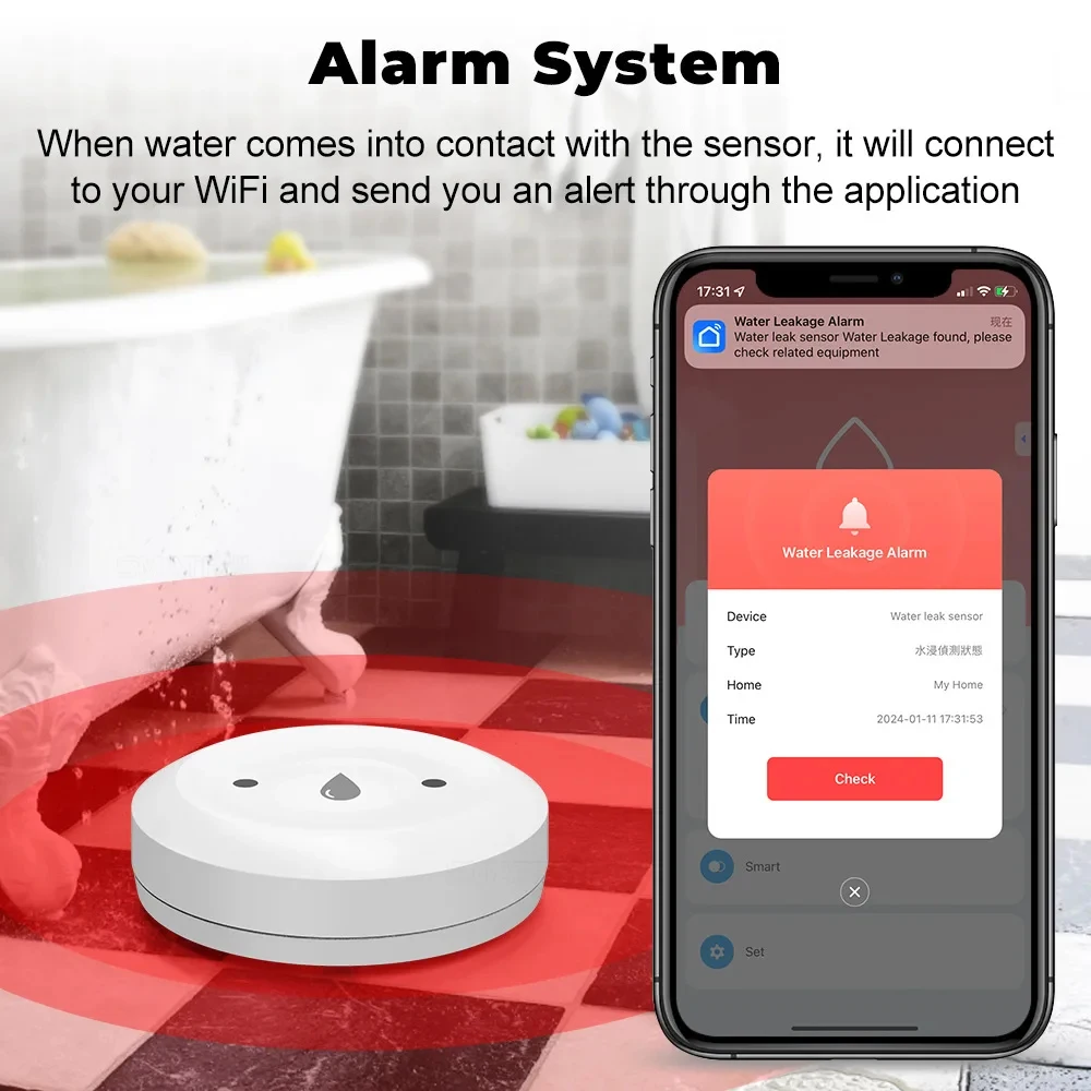 Tuya ZigBee Smart Water Sensor Leak Detector Flood Water Leakage Alarm Smart Life Notification Alerts Work With Zigbee Gateway