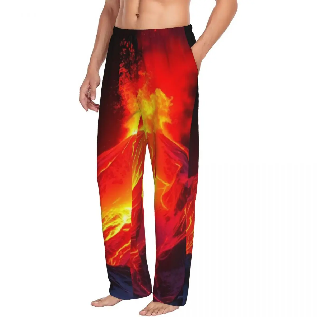 Custom Volcano In The Snow Men Pajama Pants Lounge Sleep Sleepwear Bottoms with Pockets