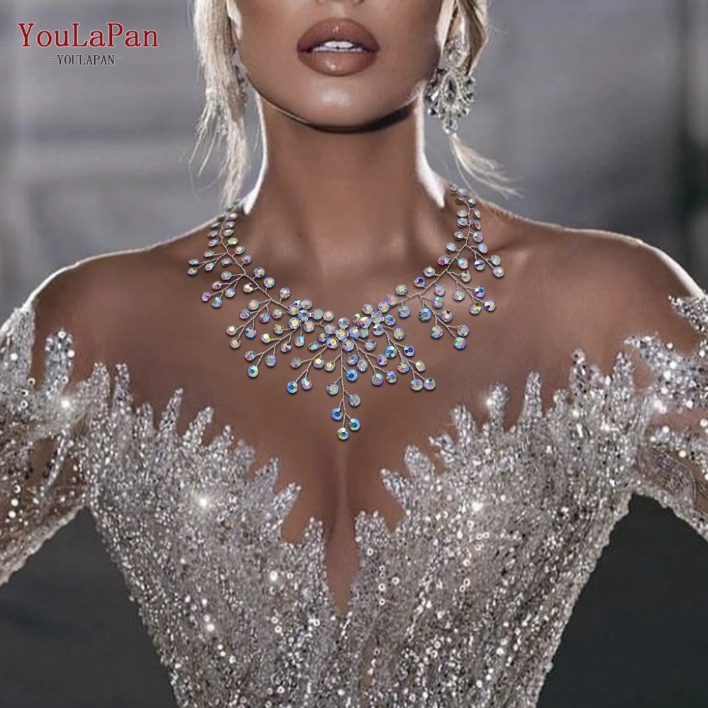YouLaPan HN01 błyszczący kryształowy naszyjnik dla nowożeńców panie kobiety obroża Choker łańcuszek wesele Diamante Rhinestone biżuteria dla panny młodej