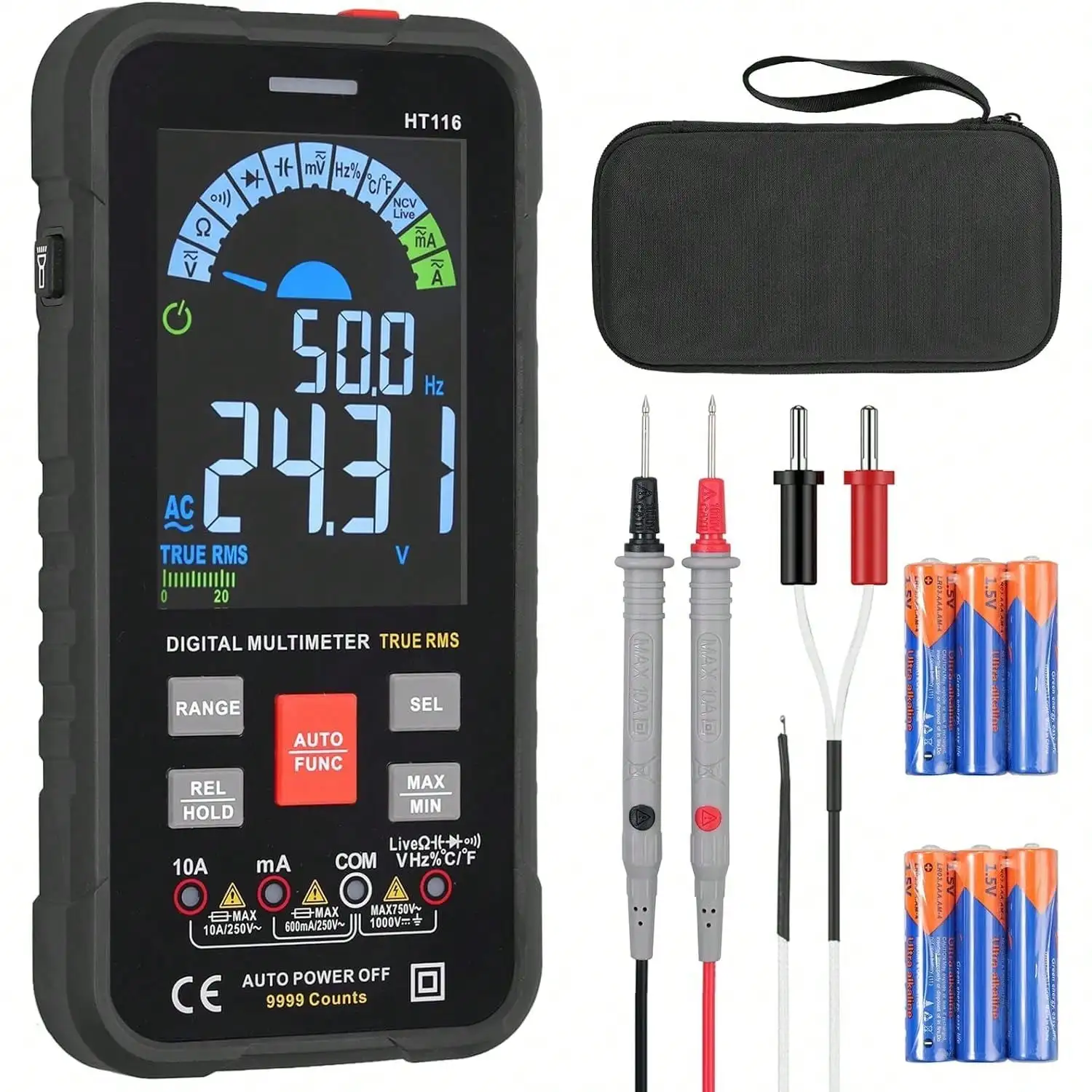 Digital Multimeter 10000 Counts Intelligent DMM Color Screen TRMS Auto-Ranging Measures Voltage Current Capacitance Temperature