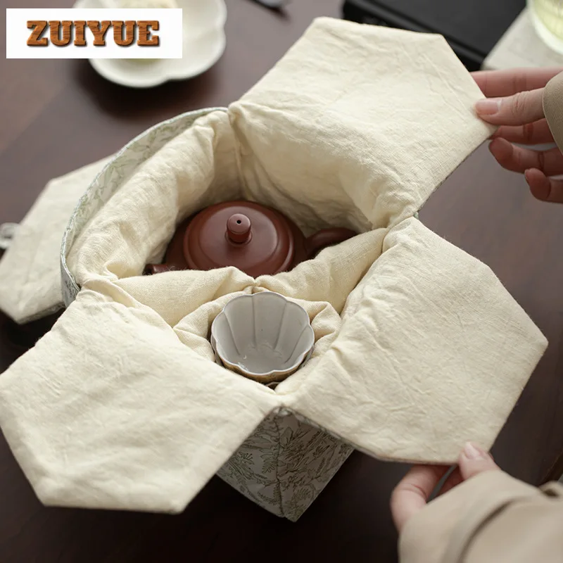 Handmade Brocade Fabric Tea Cozies Japanese Insulated Teapot Tea Cozy for Teapot Hand Bag Travel Tea Set Bag Cha Supplies Craft
