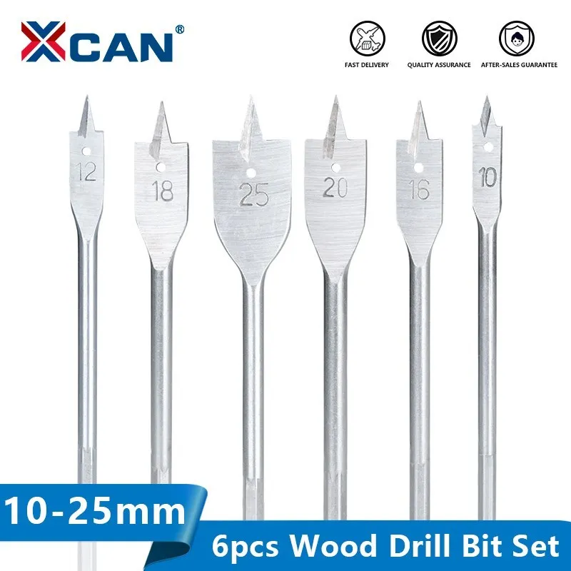 

XCAN Flat Boring Bit Hole Cutter 10/12/16/18/20/25mm Hex Shank Spade Bits for Woodwoking Drilling Tool 6pcs Wood Drill Bit