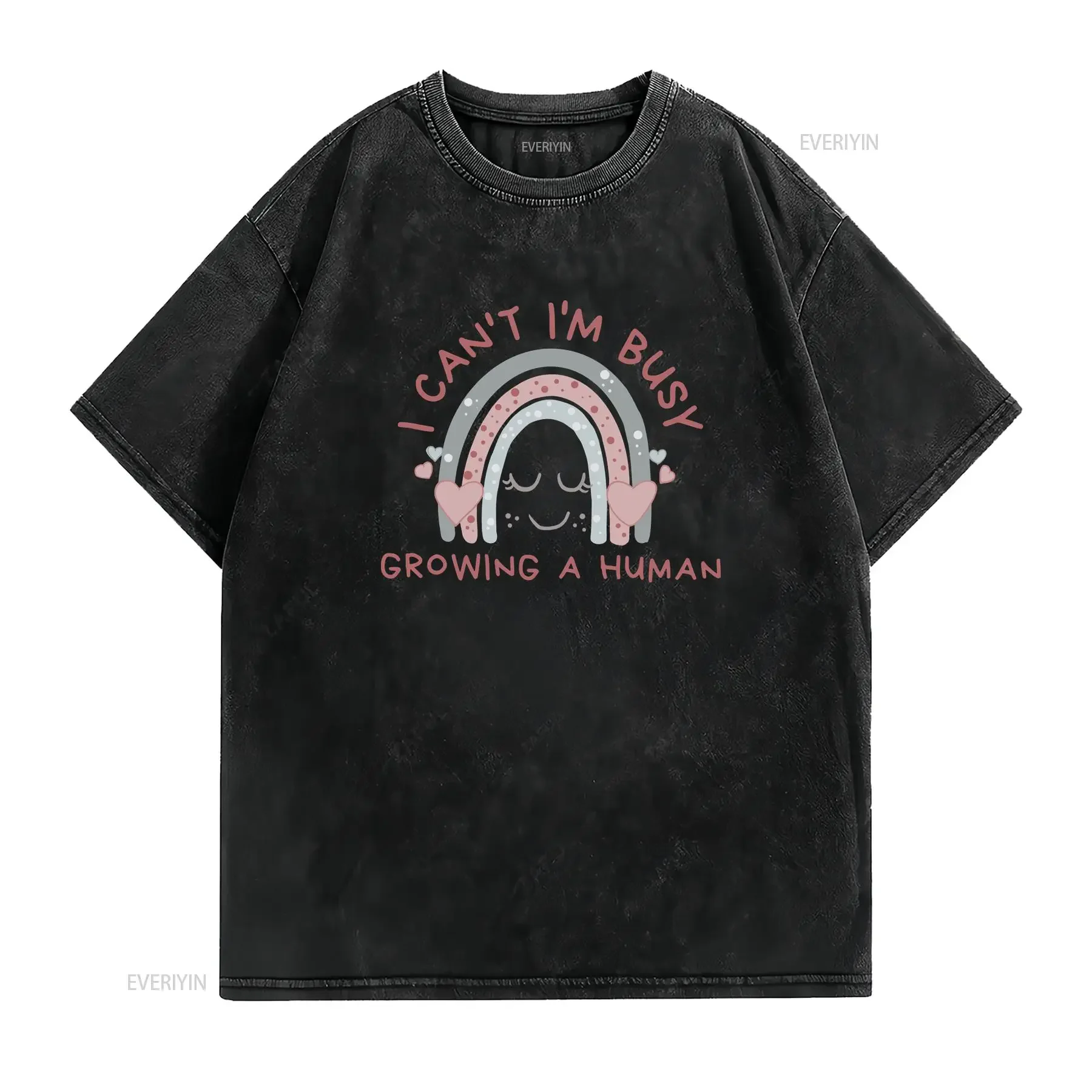 I Can't Busy Growing a Human T Shirt Funny Pregnancy I'm Mom AnnouncemenT vintage Washed Top For Everyday Wear streetwear