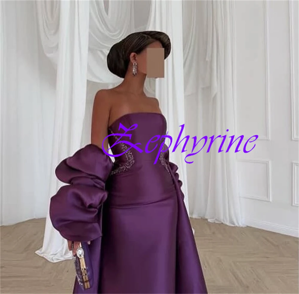 Customized Exquisite Off the Shoulder Detachable Sleeve 3/4 Sleeves Evening Dress High Quality Satin Backless Prom Dresses