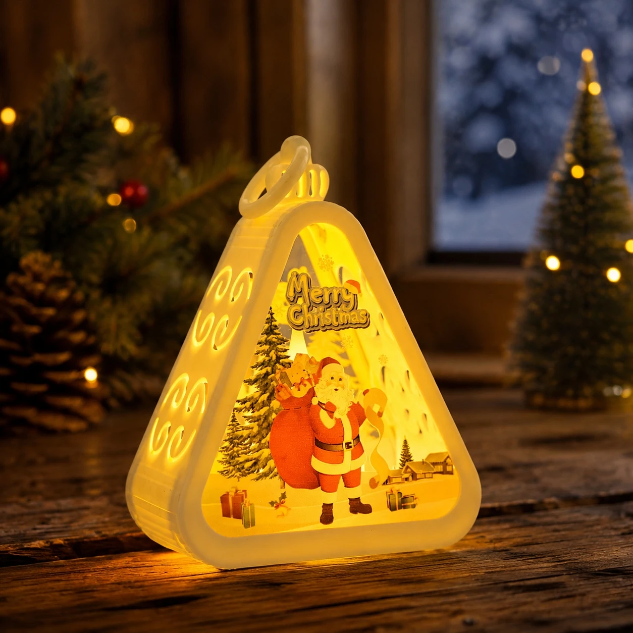 Gift Lovers Christmas Night Light Festive Tabletop Decor Retro Glass LED Lamp for Home Party Window Display Ornament