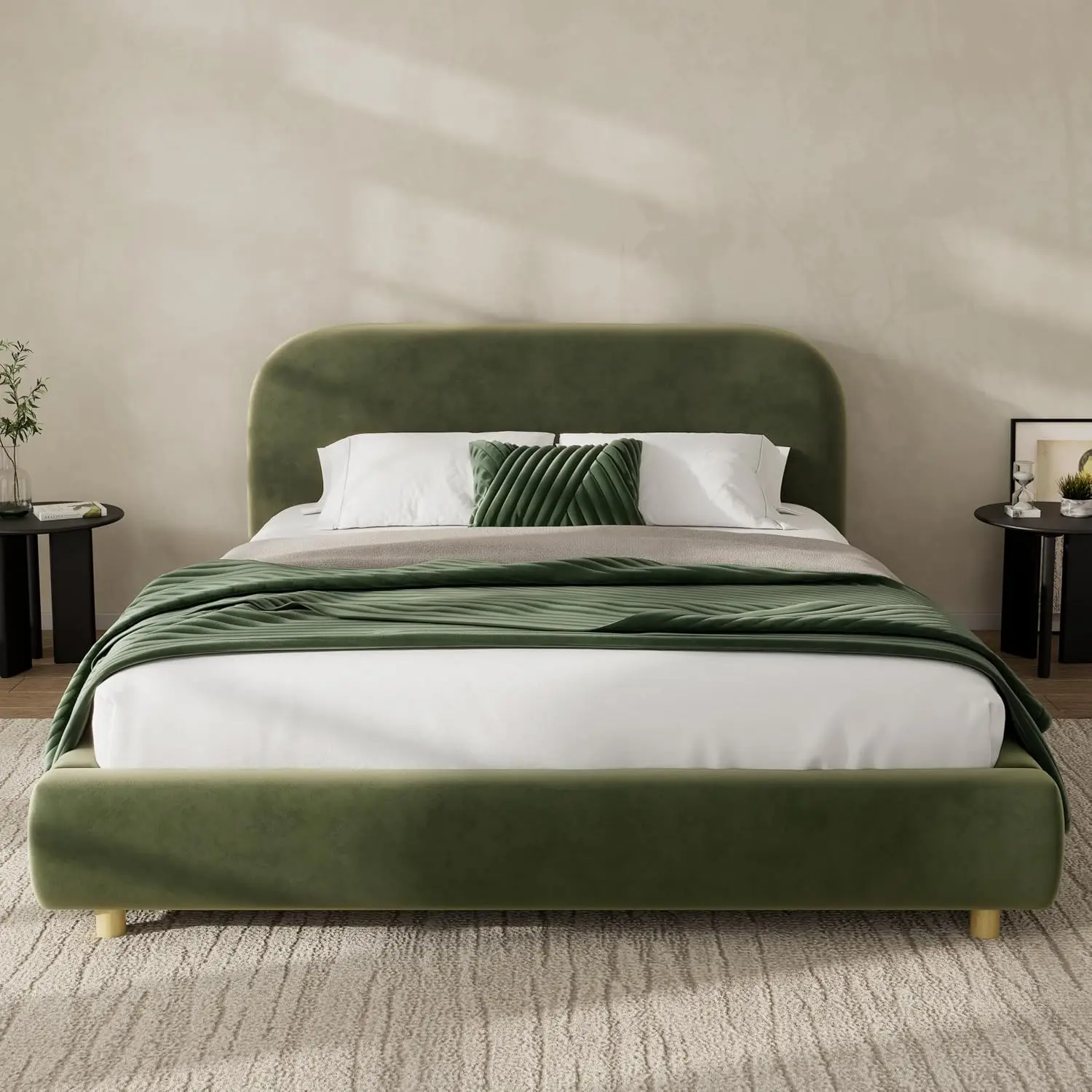 Queen Upholstered Cloud Boucle Platform Bed Frame, Customized