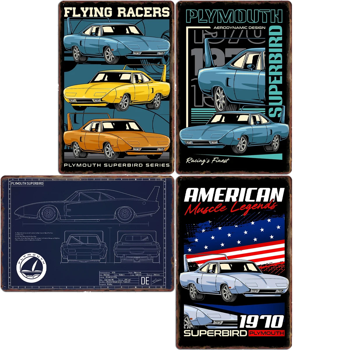 Retro Plymouth Superbird Race Car Retro Classic Sports Car Metal Poster Sign Garage Club Custom Wall Tin Room Decor Home Decor