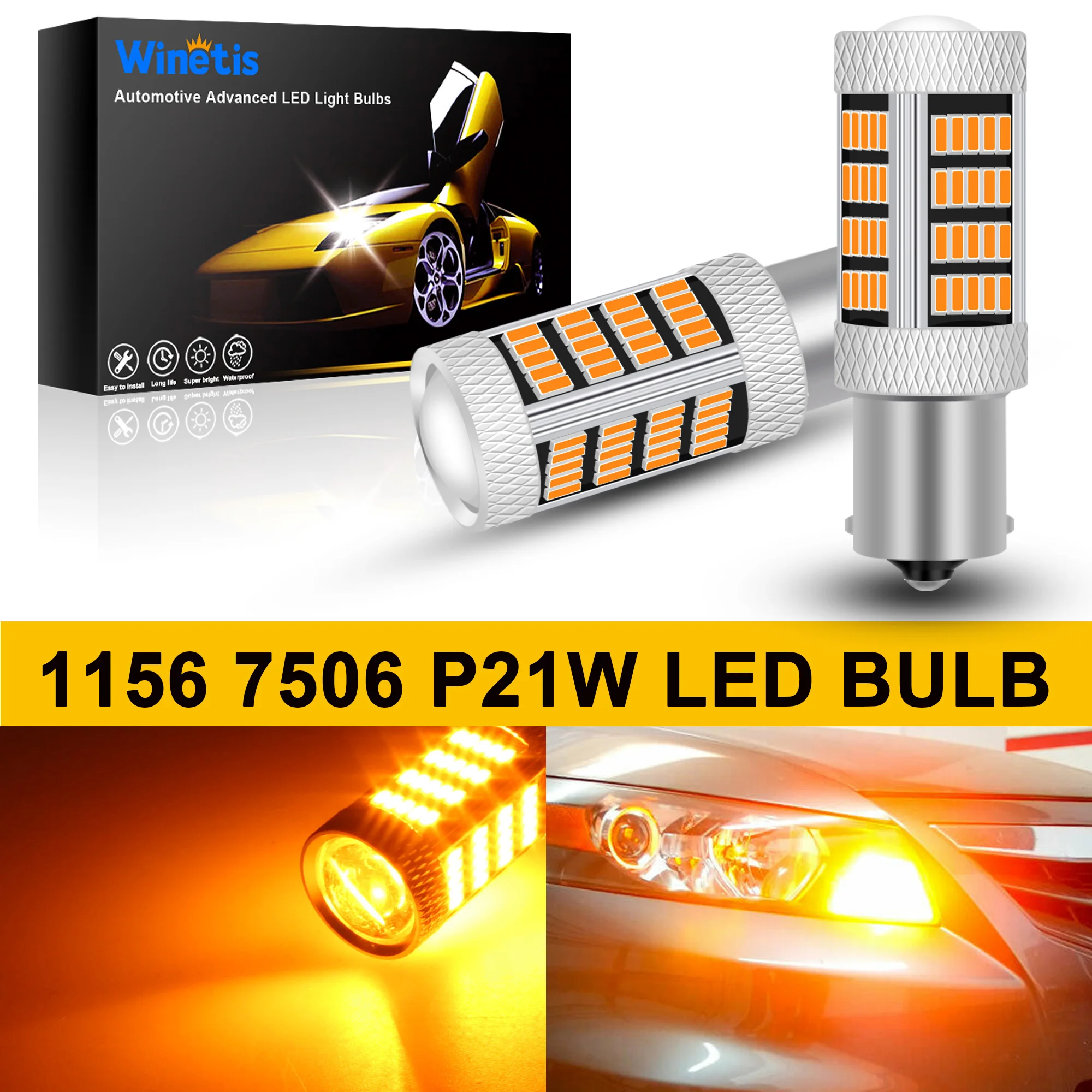 

Winetis 2X Turn Signal Light 1156 LED Bulbs Amber Yellow 3000K Extremely Bright BA15S 1141 1003 7506 Lamps 92pcs 4014SMD Chipset