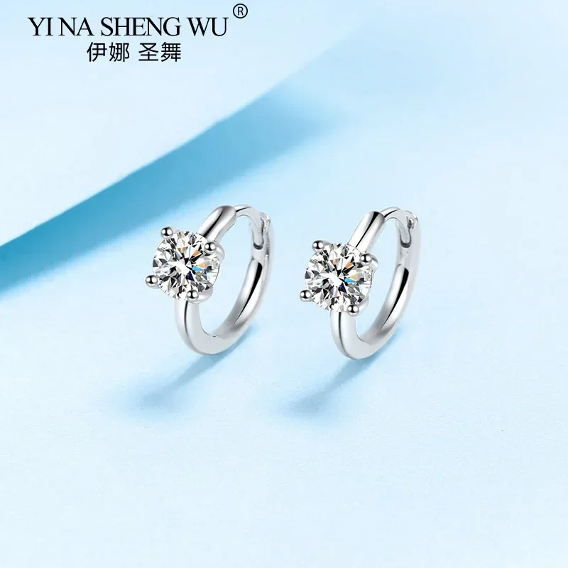 S925 فضة مويسانيتي أقراط للنساء مطلي PT950 كلاسيكي أربعة مخلب D اللون 50 نقطة مويسانيتي أقراط فضية