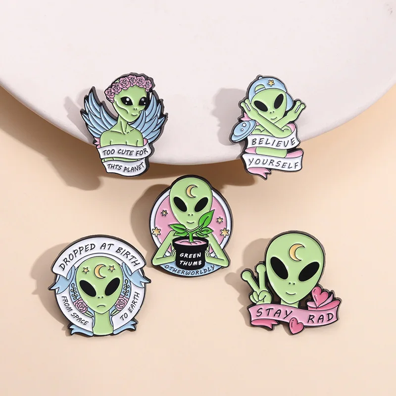 Stay Rad Enamel Pins Custom ET Alien Believe Yourself Brooches Lapel Badges Punk Funny Banners Jewelry Gifts for Kids Friends