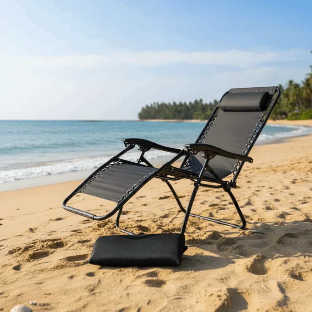 Elastic Band Beach Lounger Neck Pillow Sponge Filling Ergonomic Curve Recliner Headrest Lightweight Removable Cover