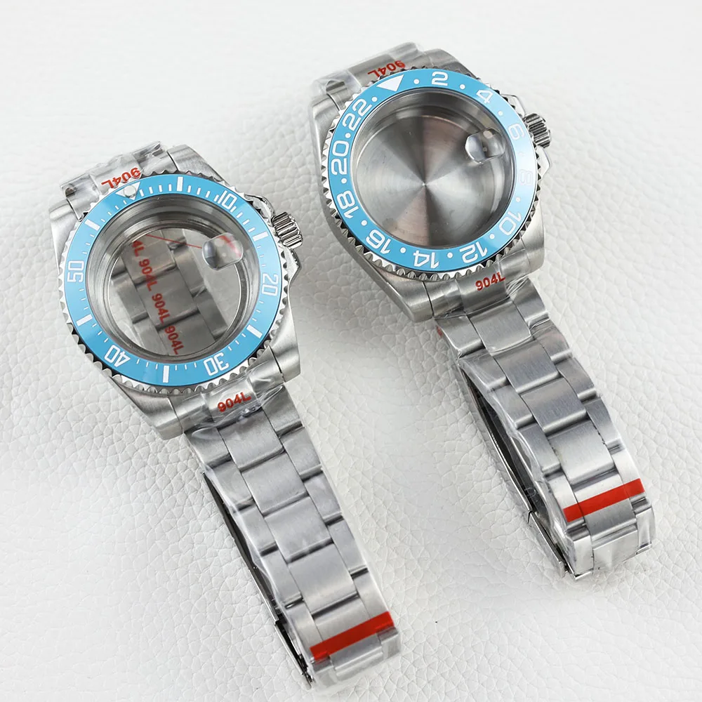 40mm NH35 Case Ice Blue Ceramic Bezel Sapphire Crystal Water Resistant for NH35 Nh36 Automatic Movement Sub GMT Watch Case