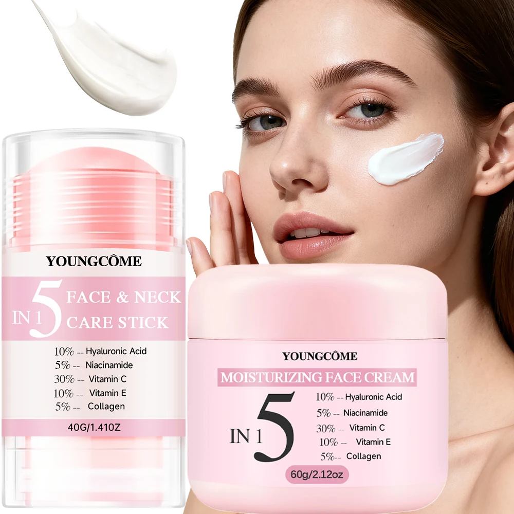 Set de 2 piezas Set de cuidado de la piel hidratante: crema hidratante facial + barra para el cuidado del cuello con ácido hialurónico, niacinamida, vitamina C y E fo