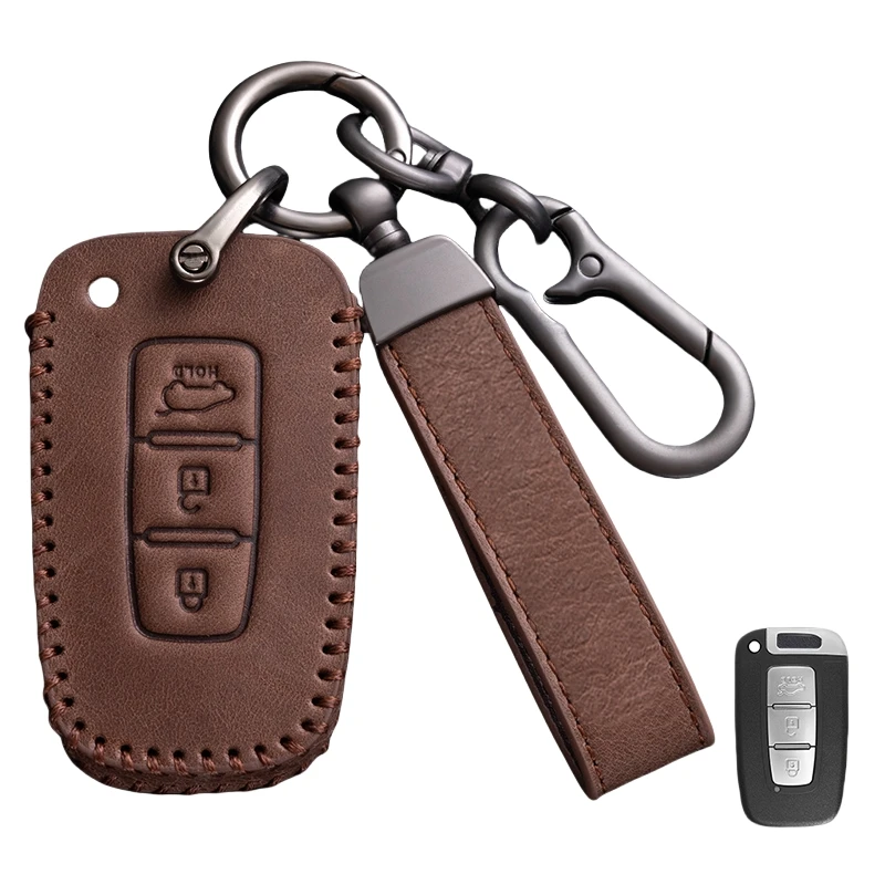 Leather Shell Fob Keychain Car Key Cover For Kia Forte Rio 3 K2 K3 K5 Sportage For Hyundai IX35 Sonata 8 Sorento Optima Forte