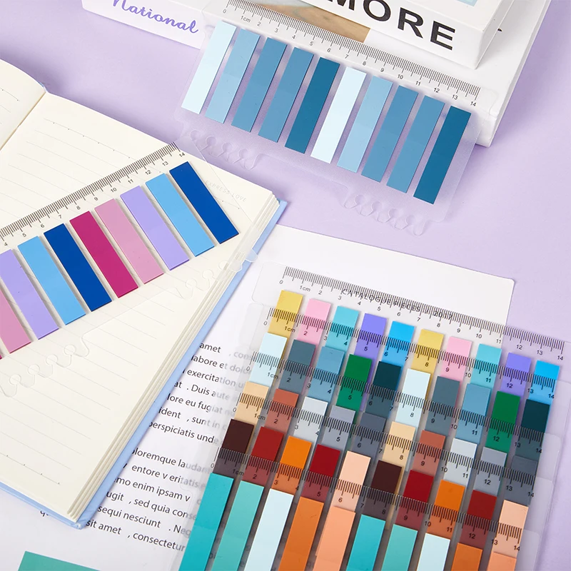 Retangu Fluorescente Sticky Note Sticker Strip, Índice Post Notas Papel, Papel gravável, Marca longa, Escritório e Material Escolar, 200Pcs