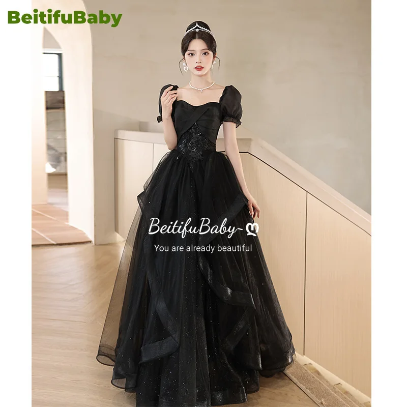 BeitifuBaby Women\'s Evening Party Dress Vestidos 2024 Palace Style Black Long Skirt Dubai Elegant Banquet Prom Dress for Women