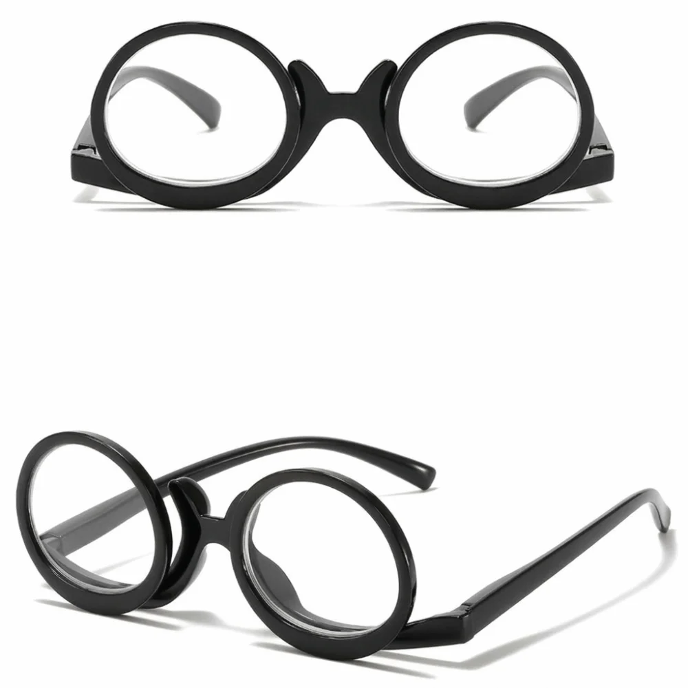 Reversible Makeup Reading Glasses Flip Cover Hands-Free Presbyopia Eyewear Adjustable Spring Foot Flip-Up Cosmetic Readers