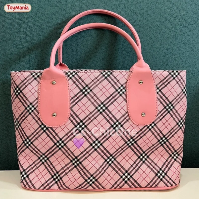 Hellokitty Retro Handbag Pink Plaid Bag Original Design Niche Hundred Shoulder Tote Bag