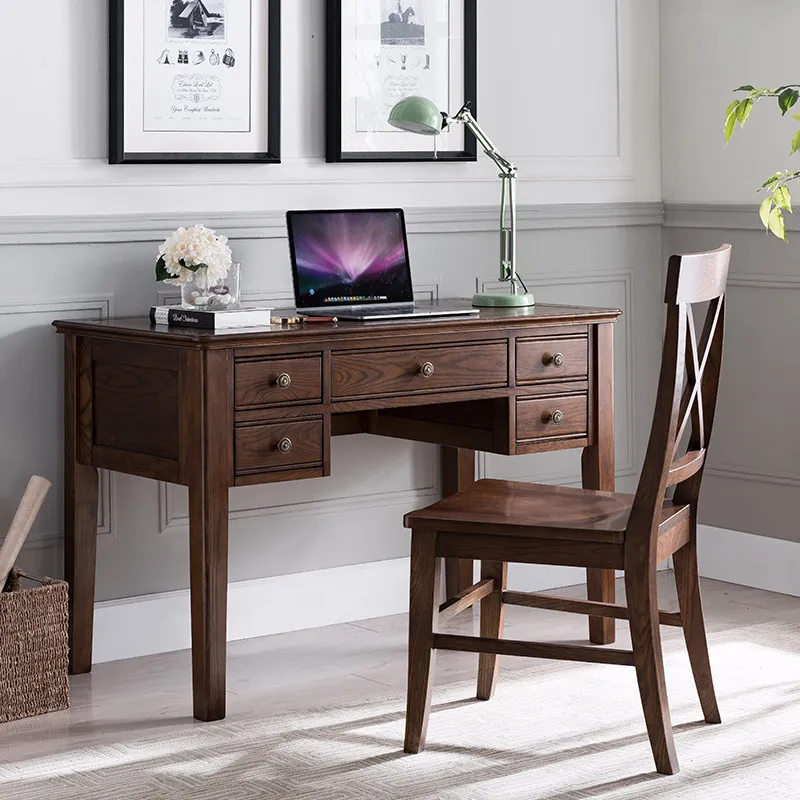 YJQ American all-solid wood computer desk ash wood writing desk desk bookshelf combination study
