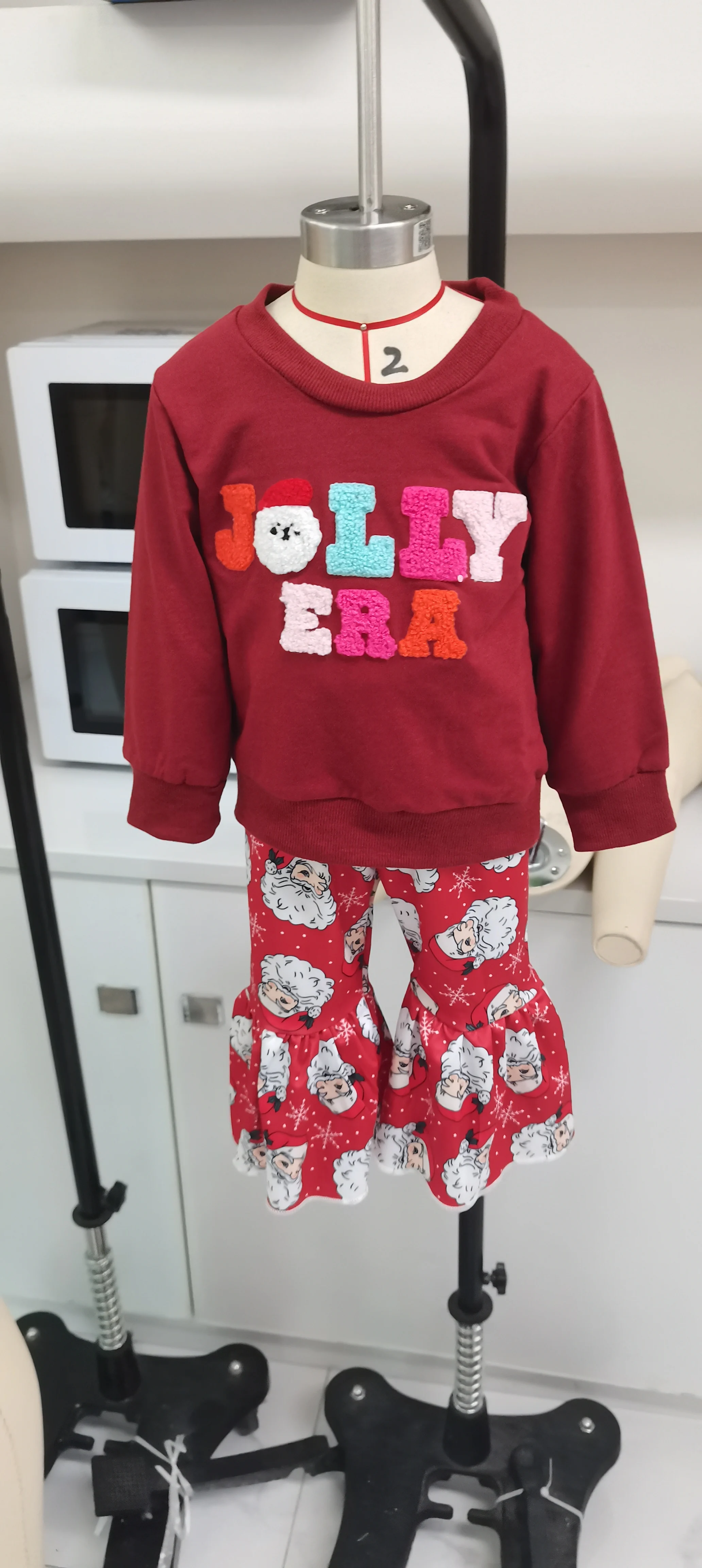 

Toddler Girls Christmas Clothing Sets Long Sleeve Letter Embroidery Sweatshirt Santa Claus Print Flared Pants Sets