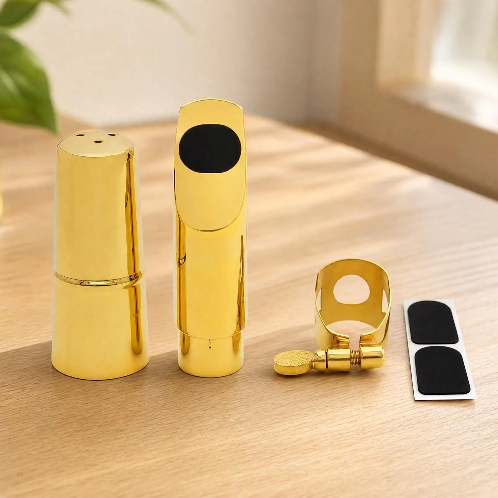 Replacement Soprano Sax Mouthpiece Gold Tone with Thumb Screw Ligature and Cane Pads