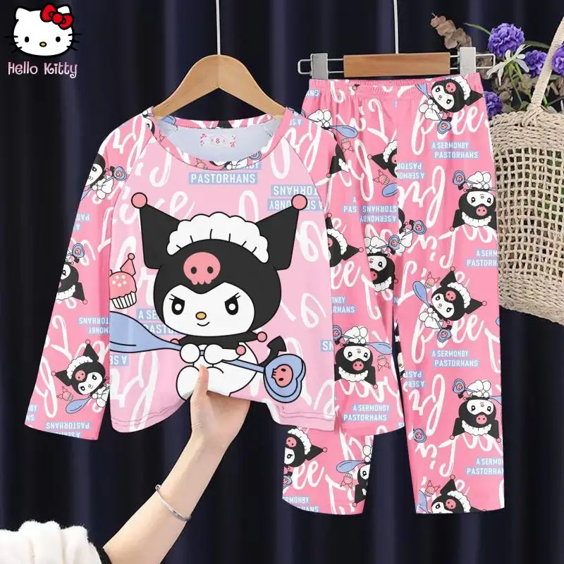 

Детские пижамы Sanrio с героями мультфильмов Kuromi Pochacco, аниме, каваи, повседневные свободные штаны с длинными рукавами, удобный комплект домашней одежды из 2 предметов