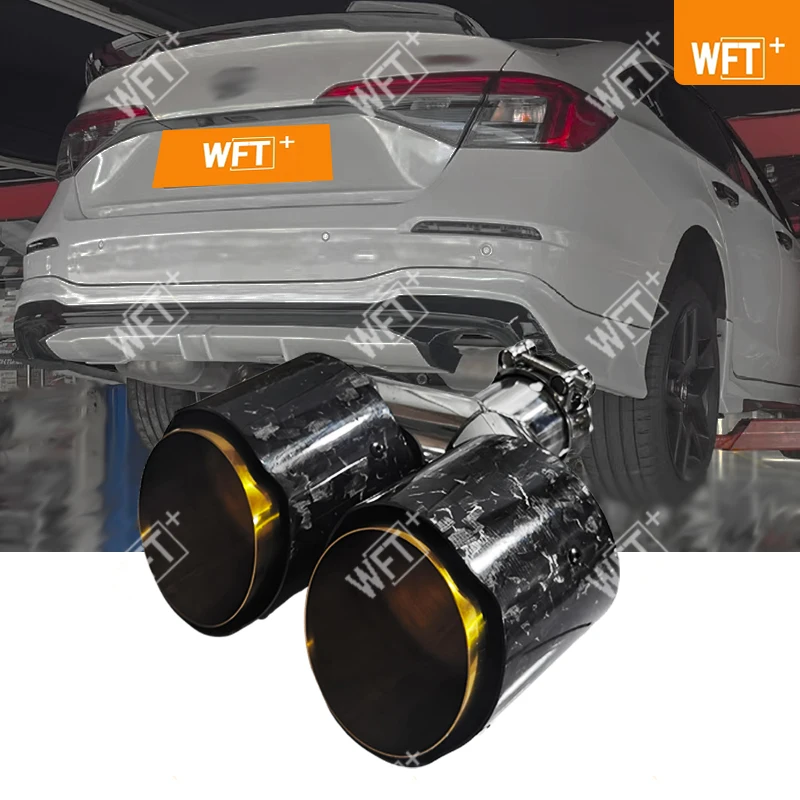 1PCS Dual Forged Carbon Fiber + Golden Chrome Stainless Steel Car Exhaust Tip Double End Pipe Modification Muffler