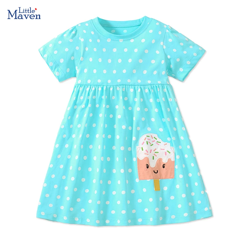 Little maven 2024 Children \'s Clothing for Kid Baby Girls Summer Cotton Children Clothes Cartoon Ice Cream Popsicle Kids Dresses