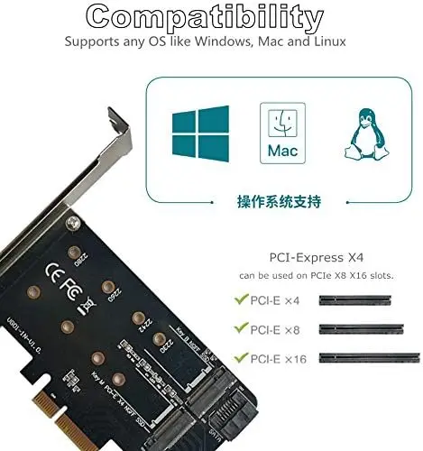 JoniSerl PCIe Adapter for One M.2 NVMe Mkey and One SATA Bkey SSD, PCI-e 4.0 X4 Card Supports NGFF M2 M-Key or B-Key (M+B) SSD