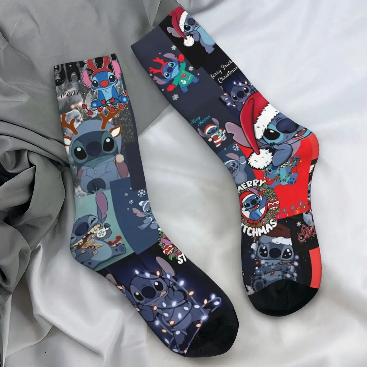 Cute Anime Stitch Christmas Stockings Men's Socks High Quality Retro Socks Spring Running Non-Slip Custom Socks Birthday Present