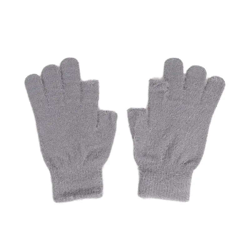 قفازات من صوف المنك نصف اصبع للنساء لينة شتاء دافئ بلون سادة قفازات حرارية بدون أصابع لركوب الدراجات والجري