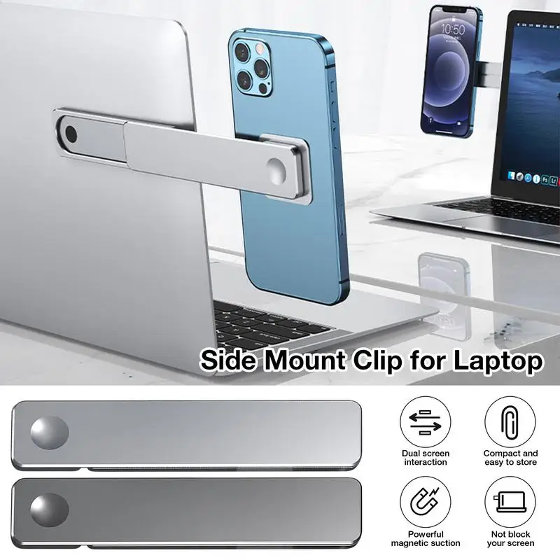 Laptop Extended Side Mount Clip Computer Screen Lateral Magnetic Cellphone Holder