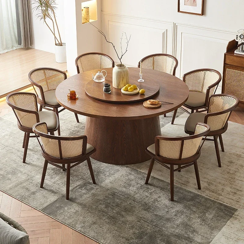 Nordic solid wood dining table and chair combination of modern simple restaurant hotel haute couture round table with turntable