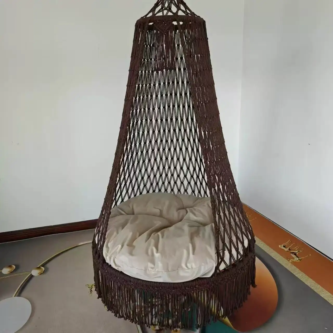เก้าอี้แขวนเชือกถักทำมือ พู่ห้อย สไตล์โบฮีเมียน สำหรับสนามหญ้า สวน ระเบียง เปลญวนเด็ก ใช้ได้ทั้งในบ้านและนอกบ้าน
