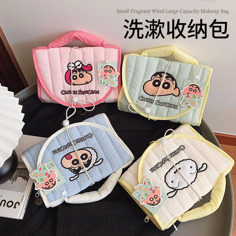 

Kawaii Crayon Shin-Chan Cartoon Foldable Partition Toiletries Bag Anime Sanrio Girl's Heart Cute Cosmetic Hook Down Storage Bag