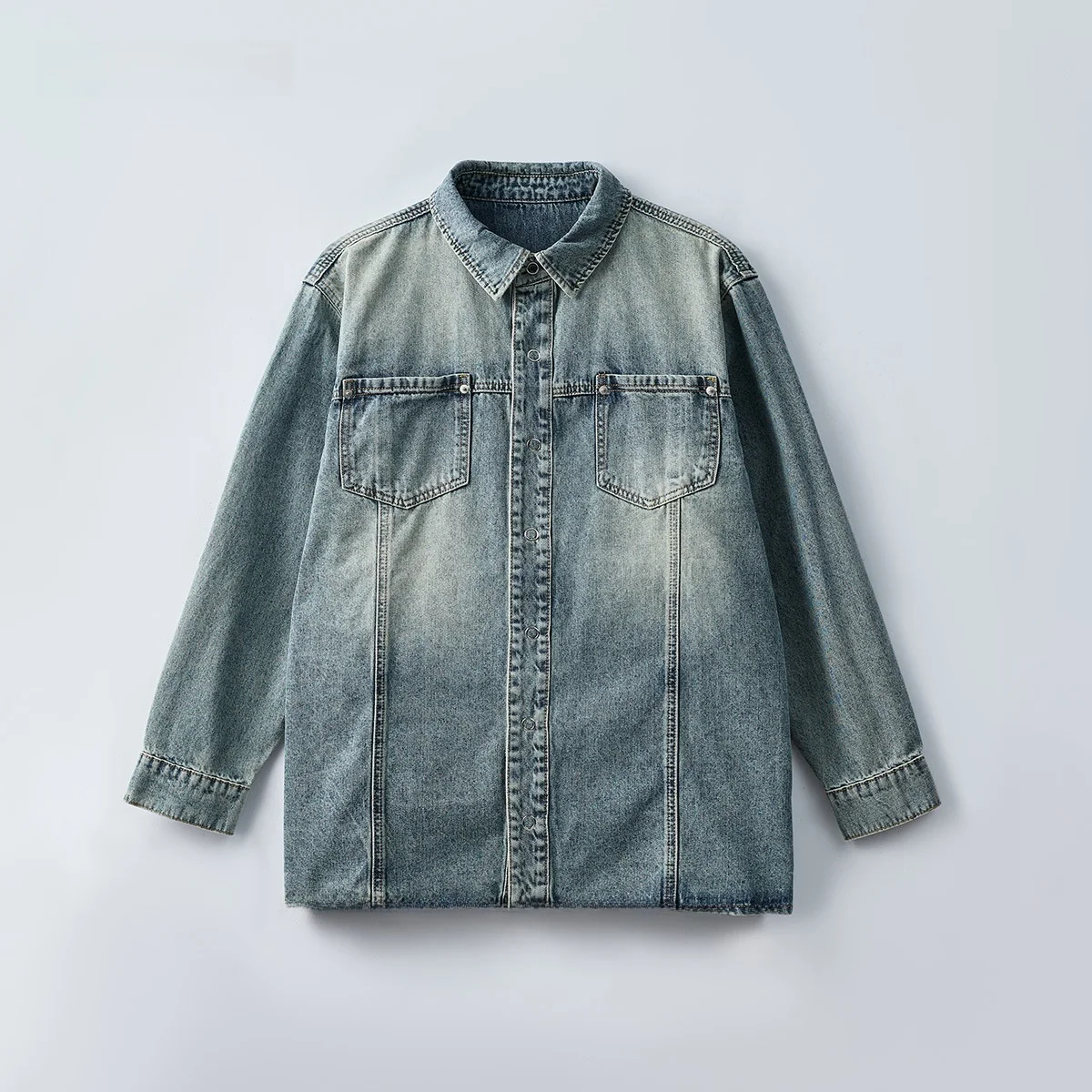 

Retro Waed Men's Denim irt Long Sve Loose Fit Spring Season High End Feeling Outerwear Casual Sle Street Faion
